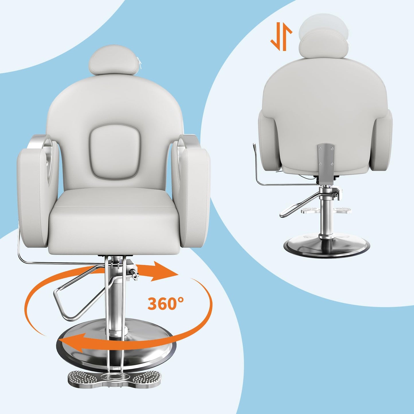 Professional Reclining Salon Barber Chair, 360° Swivel Hydraulic Hair Salon Chair for Hair Stylist with Heavy Duty Pump, High-Density Cushion, Adjustable Height Barber Chairs for Barbershop Spa & Home