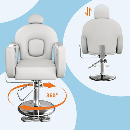 Professional Reclining Salon Barber Chair, 360° Swivel Hydraulic Hair Salon Chair for Hair Stylist with Heavy Duty Pump, High-Density Cushion, Adjustable Height Barber Chairs for Barbershop Spa & Home