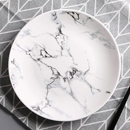 Marble Design Porcelain Dinner Accent Plates, Set of 4, 8 Inches