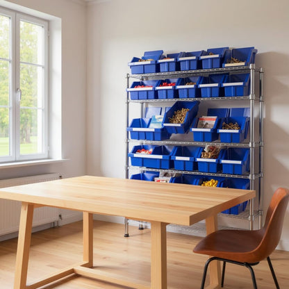 Heavy-Duty Steel Wire Shelving Storage Unit, 24-bin Rack with Wheels (Blue)
