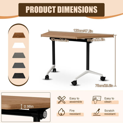 Folding Conference Table,Mobile Conference Room Tables with Wheels,47.2In Modern Seminar Tables,Flip Top Training Table for Office Classroom,Space-Saving Design