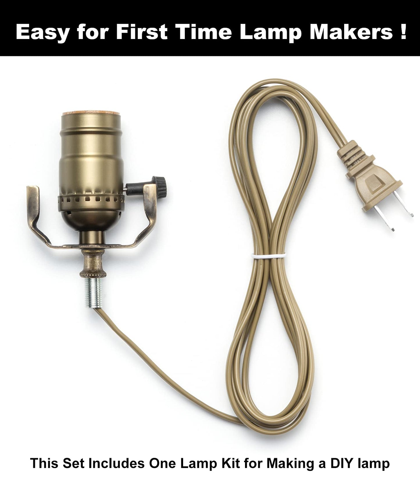 Lamp Making Kit, Lamp Parts for Repair Replacement or Rewire Table and Floor Lamps, 3 Way Socket 12 Foot Matching Cord and Essential Hardware, DIY Lamp Kits for Do It Yourself (Antique Brass)