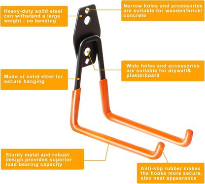 KURUI Heavy Duty Wall Hook - Versatile Tool & Hose Holder | 2 Pack Metal Garage Organizer