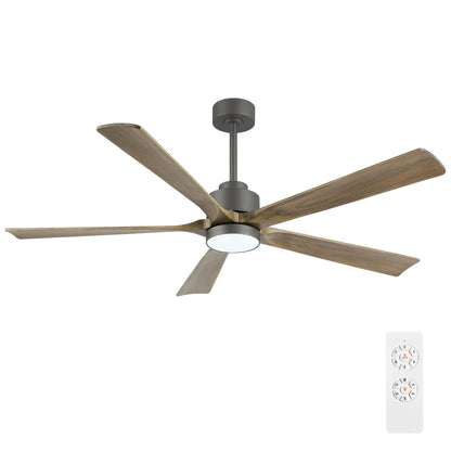ELEHINSER 60" Modern Ceiling Fan with Light and Remote Control, 5 Solid Wood Blades 6-Speed Noiseless Reversible DC Motor, Ceiling Fan for Kitchen Dinning Living Room, Charcoal Finish with Wood Blades
