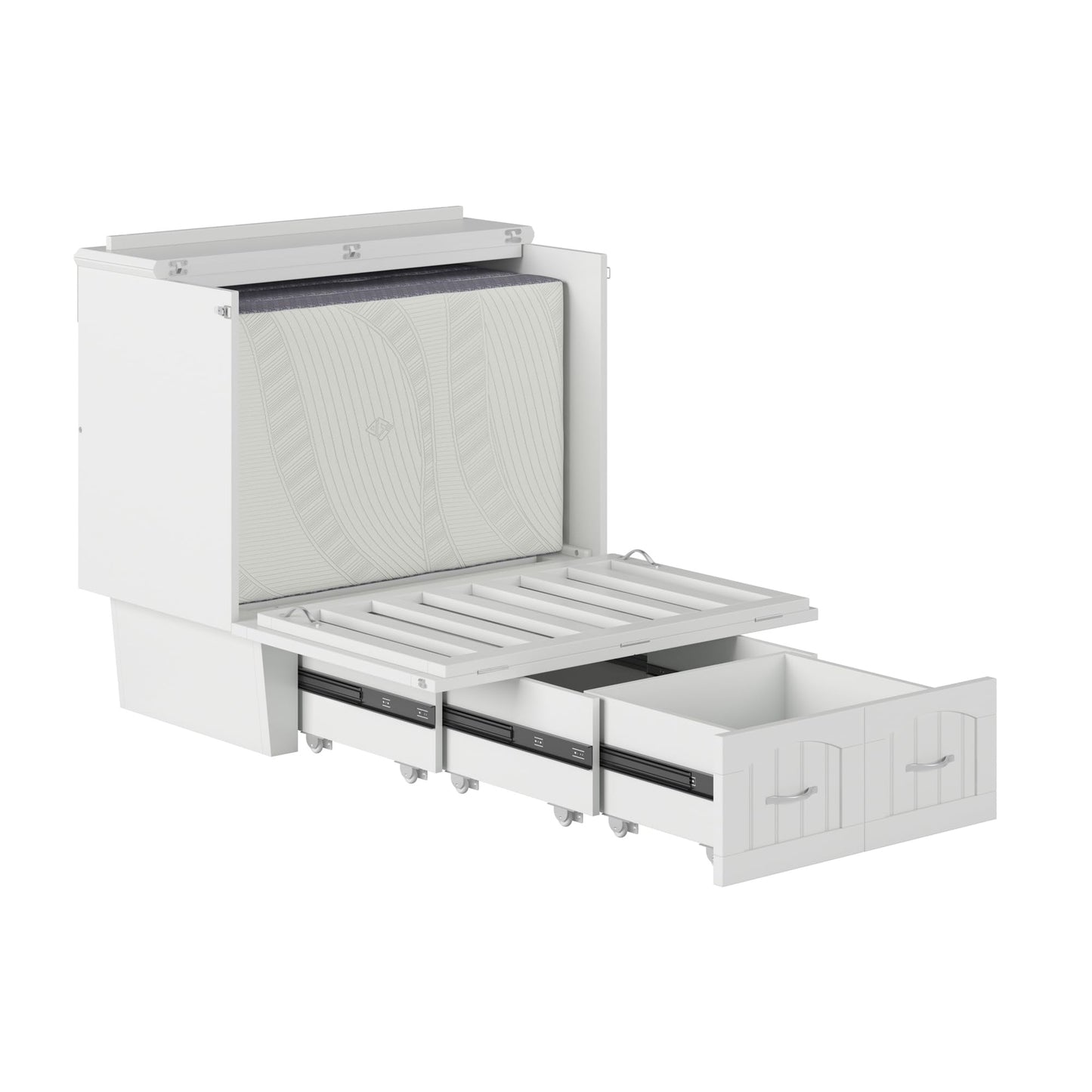 AFI, Sydney Twin Wood Murphy Bed Chest with 6" Mattress, Storage Drawer & Built-in USB Charger, White