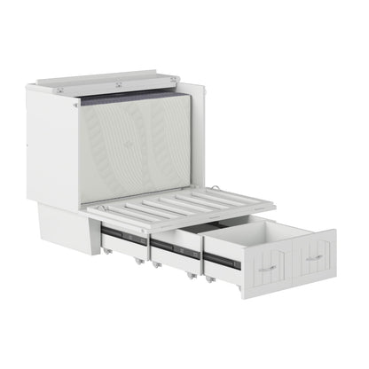 AFI, Sydney Twin Wood Murphy Bed Chest with 6" Mattress, Storage Drawer & Built-in USB Charger, White