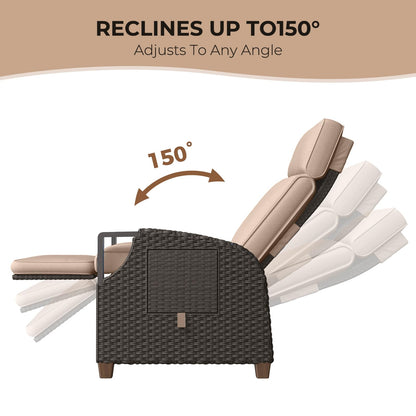 Grand patio Outdoor Recliner with Independent Adjustable Back and Footrest, Air Pump 150° Lay Flat Reclining Chair Removable Olefin Cushion Flip-Up Table Wicker Beige 1PC