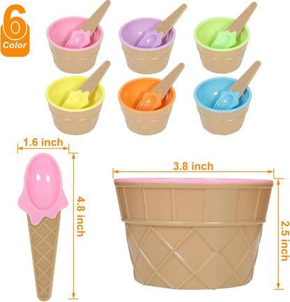 Hbaushun 6 Pack Set Frozen Summer Plastic Ice Cream Bowls with Spoons,Reusable Plastic ice Cream Cups,Cartoon Candy