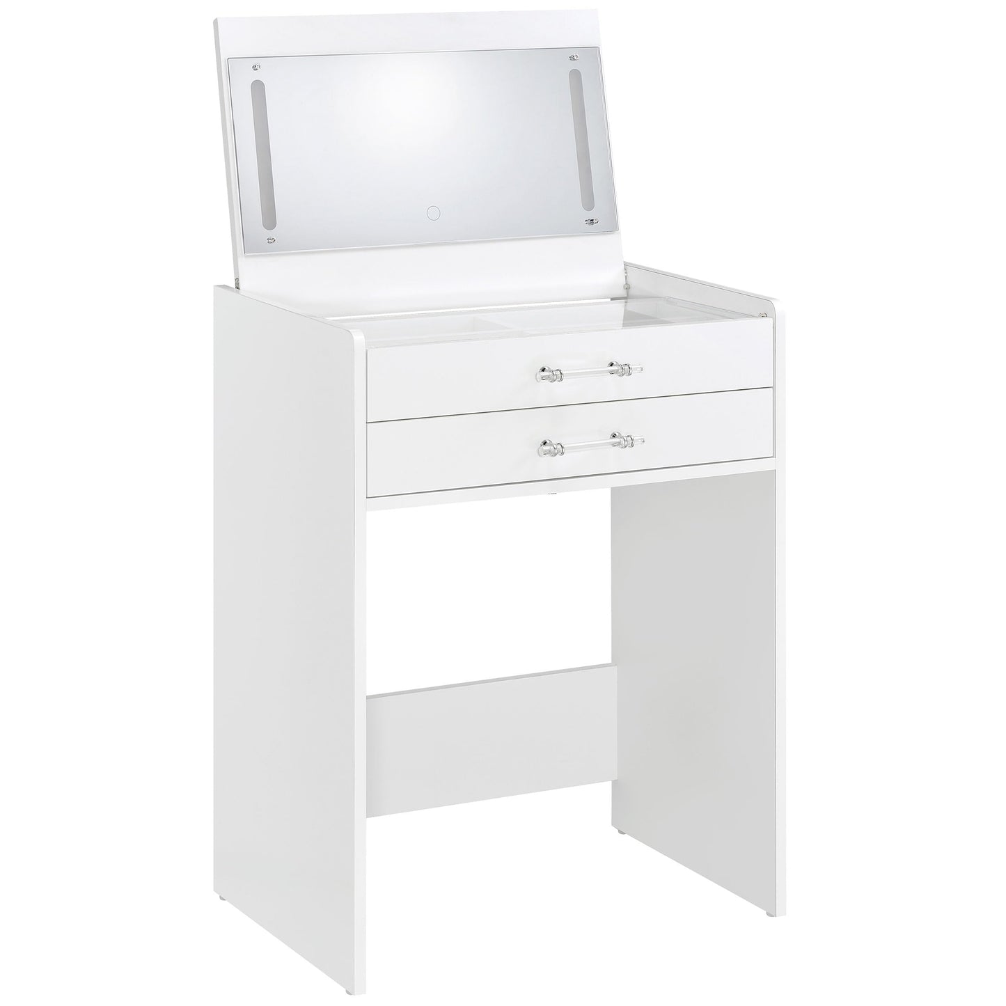Coaster Home Furnishings Danbury Contemporary 2-Piece 2-Drawer Makeup Vanity Desk with LED Light Vanity Mirror Tempered Glass Top with Vanity Chair White High Gloss 930208