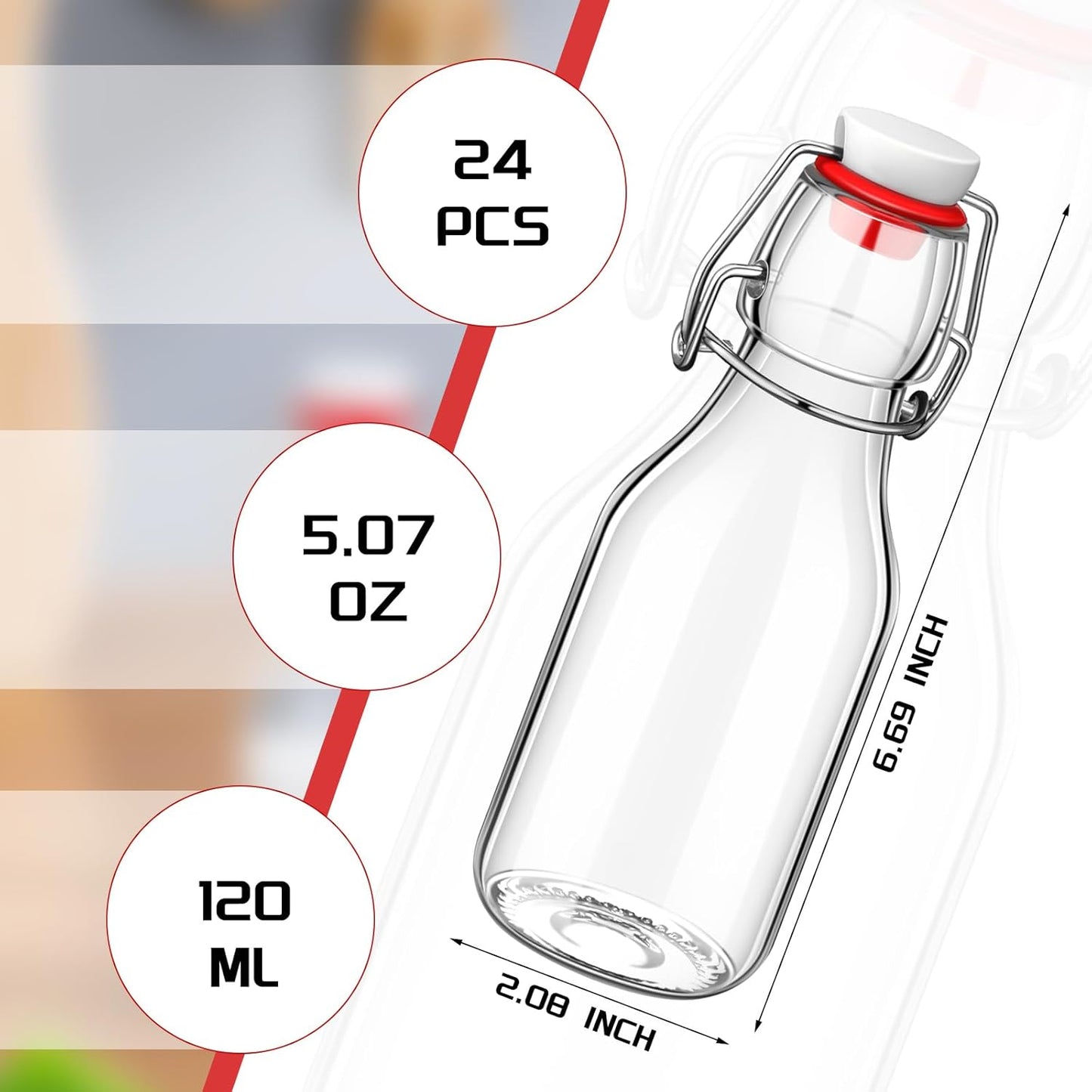 Gifts(24 Pcs,5 oz) EBOOT Flip Top Glass Bottles with Caps Beer Clear Swing Top Glass Vinegar Kombucha Bottles