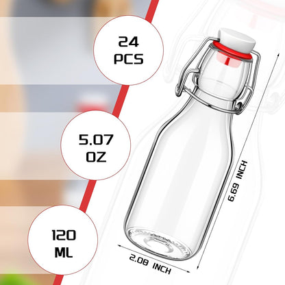 Gifts(24 Pcs,5 oz) EBOOT Flip Top Glass Bottles with Caps Beer Clear Swing Top Glass Vinegar Kombucha Bottles