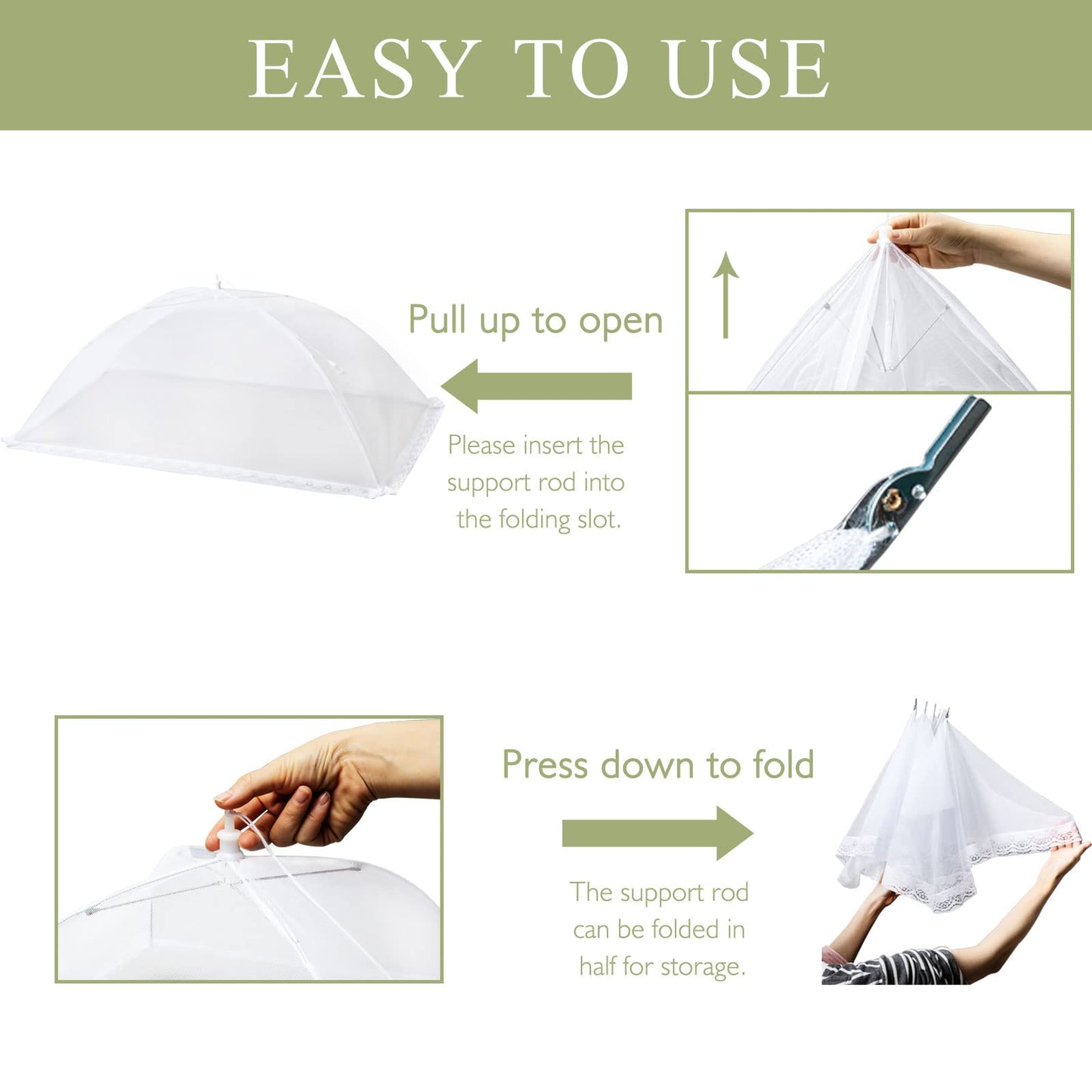 Wokuya Food Covers Food Tent for Outside Mesh to Keep Bugs away, 2 Extra Large Size (40” x 24”) Reusable Collapsible Food Nets including Carry Bag,Ideal for Picnic Party BBQ Wedding Fruit