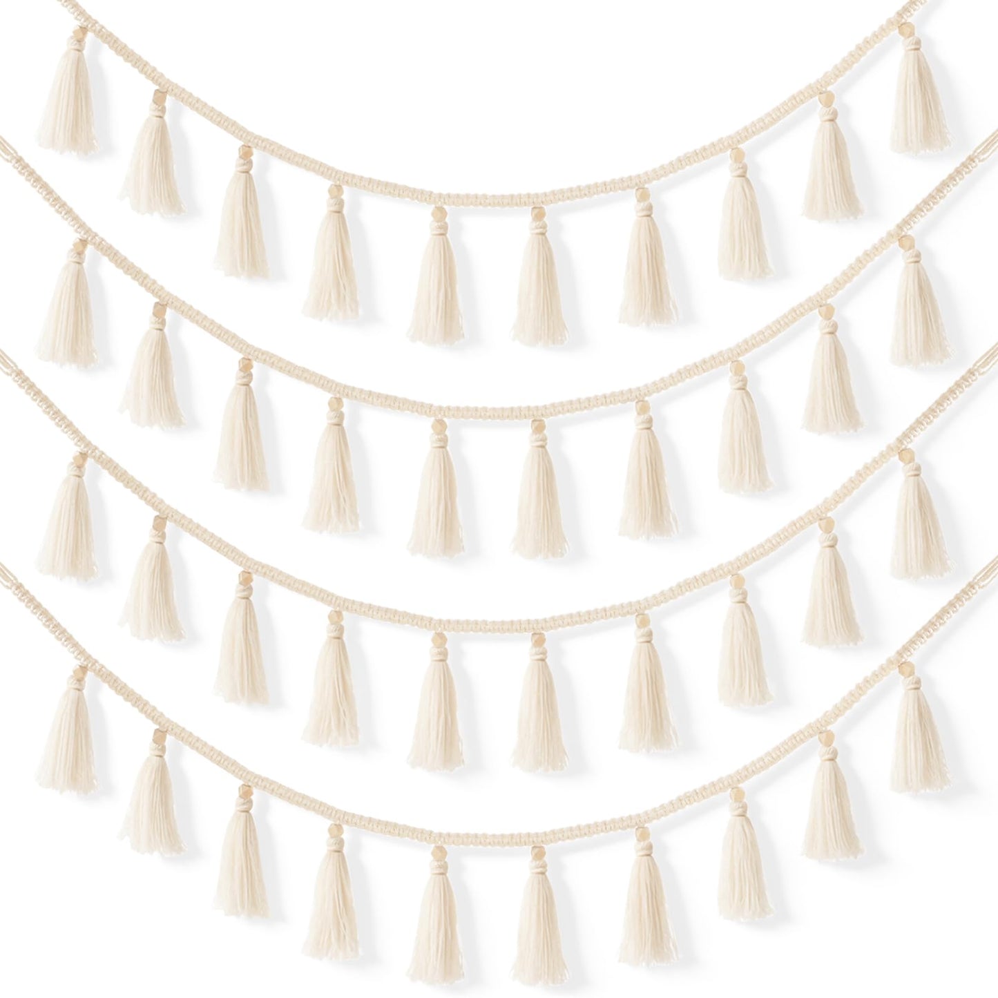 4 PCS Boho Macrame Tassel Garland, 47.2 Inch Boho Classroom Decor Handmade Christmas Garland Wall Hanging Tassels for Nursery Classroom Office Birthday Party Kids Room Baby Shower Decoration