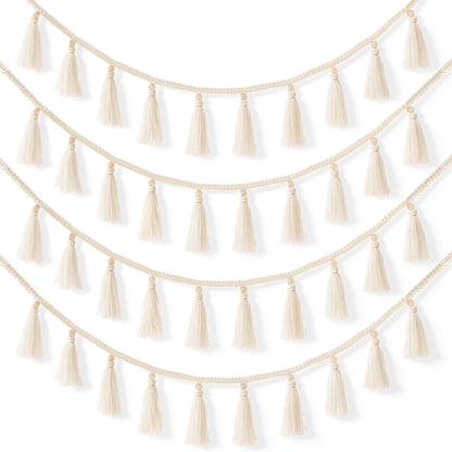 4 PCS Boho Macrame Tassel Garland, 47.2 Inch Boho Classroom Decor Handmade Christmas Garland Wall Hanging Tassels for Nursery Classroom Office Birthday Party Kids Room Baby Shower Decoration
