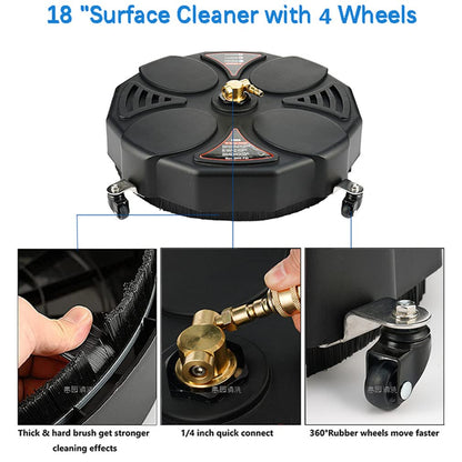 3600PSI Driveway Power Washer, 18in Rotary Surface Cleaner Attachment with Wheels, with 2 ExWands and 2 Replacement Nozzles, Replaceable Sturdy Flat Surface Cleaner for Driveway