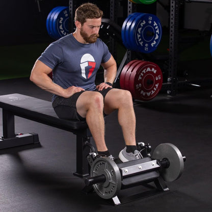 Titan Fitness Plate-Loaded Tibia Dorsi Calf Machine, Rated 200 LB, Fits Olympic-Sized Change Plates, Flexion Lower Body Training Calf Raise Machine, Leg Day Essential Tibia Isolation