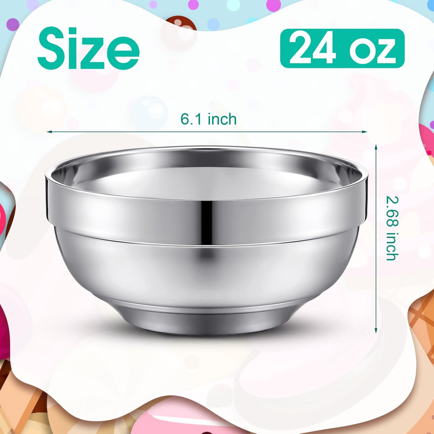 Funnymoom 4 Pack 24 Oz stainless Steel Bowls Double Walled Insulated Soup Ice Cream Metal Mixing Nesting Bowls for Serving Soup Rice Cereal