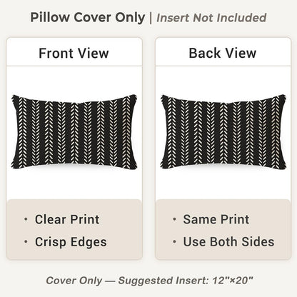 12x20 Set 2, PANDICORN Outdoor Lumbar Throw Pillow Covers of Black Geometric Chevron Herringbone Striped Pattern