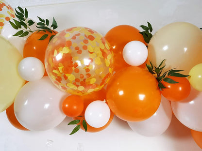 Little Cutie Balloon Decorations, Orange Yellow White with Artificial Willow Leaves for Birthday & Baby Shower Parties