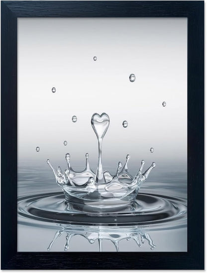 Skiennix Framed Bathroom Wall Art - Heart Water Drop Splash Canvas Print | Modern Home Decor
