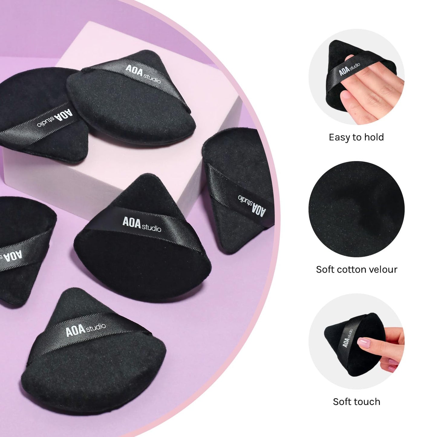 AOA Studio Velvet Puffs Makeup Puff Set of 6 Loose Powder Body Powder, Velour Makeup Blender Sponge Foundation Blending Sponges Set Beauty Makeup Tools(Black/Peach)