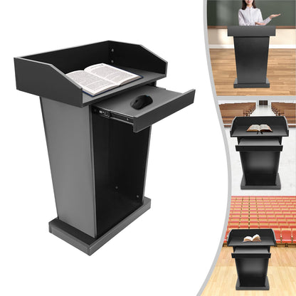 Church Pulpit, Heavy Duty Wooden Conference Presentation Stand, 43.3'' Tall Presentation Stand with Spacious Drawer for Office Church, Wooden Pulpit for Restaurants,Churches, Seminars Schools (Black)