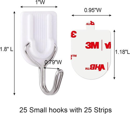 Heavy Duty Adhesive Wall Hooks - 25 Pack No Damage Strips for Keys, Coats, Towels & More