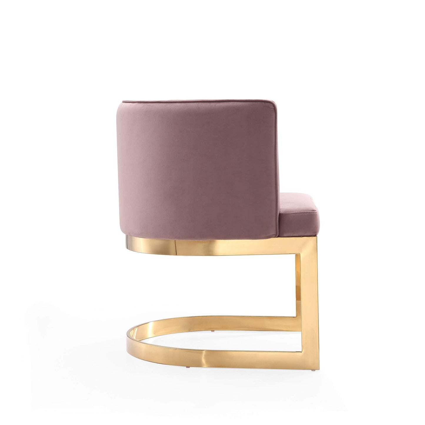 Manhattan Comfort Aura Velvet Dining Chair with Modern Floating Frame Design, Curved Backrest, Upholstered Padded Cushions, Polished Brass Finish, No Assembly Required, Set of 2, Blush