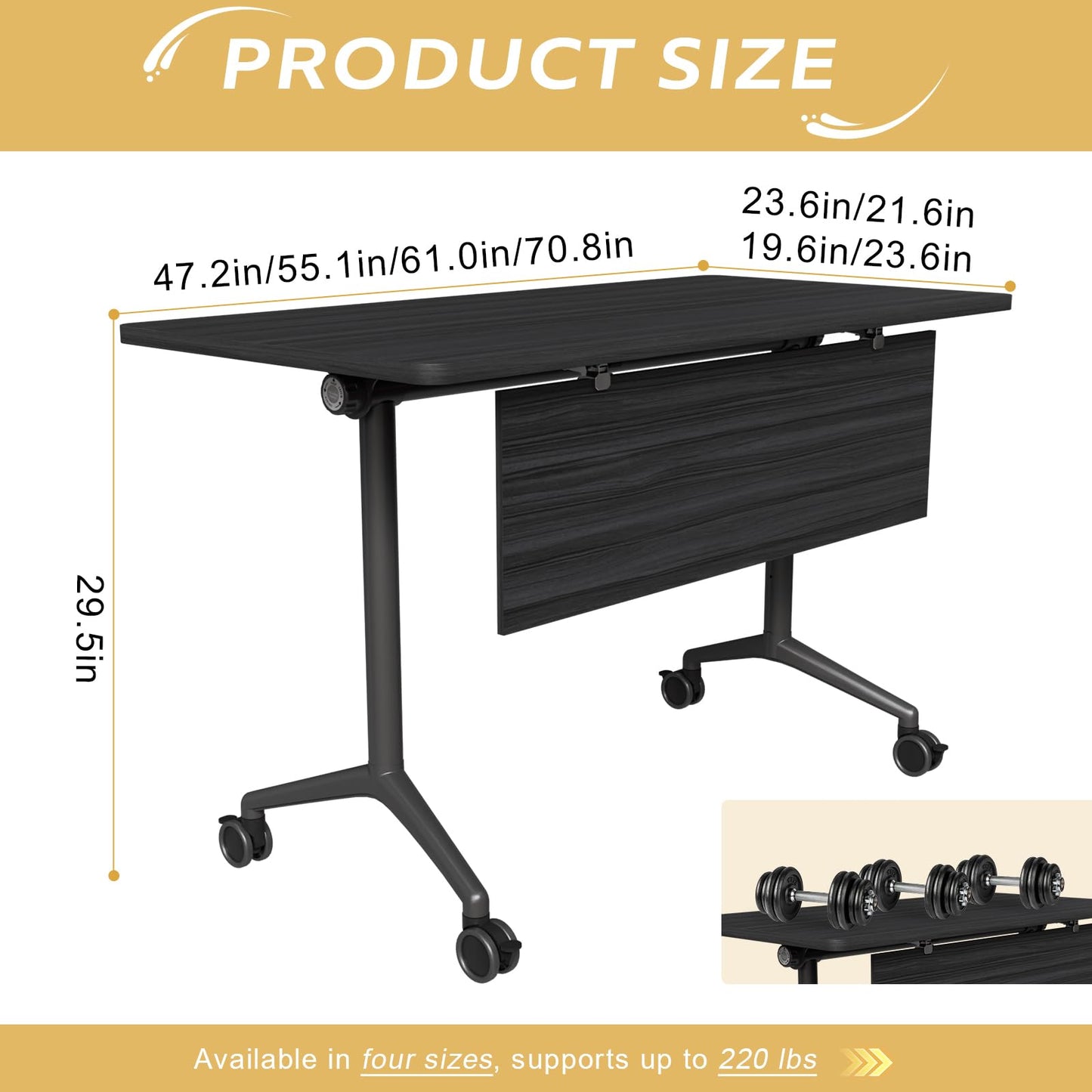 rzoizwko 4Packs Folding Conference Tables on Wheels,55.1 in Mobile Flip Top Meeting Room Table for Office & Training Rooms,Foldable Conference Room Tables Modular Rolling Desk Heavy-Duty Metal Frame