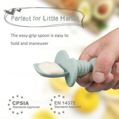 Ginbear Platinum Silicone Baby Spoons - Non-Toxic Self-Feeding Utensils for Infants | Pack of 4 (Hazy Green/Pink)