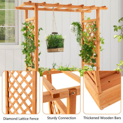 Wooden Raised Garden Bed Planter, Outdoor Planter Box with Trellis, Cedar Garden Planter with Climbing Frame, Patio Vertical Plant Growing Bed, Decorative Outdoor Plant Support Box