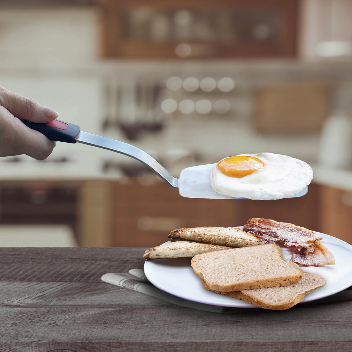 Stainless Steel Flexible Spatula Solid Turner, XiaoZu Thin Metal Spatula for Cast Iron Skillet, Thin Blade and Heat Resistant Silicone Handle, Great for Egg, Cookie, Meat, Crep, Medium + Large