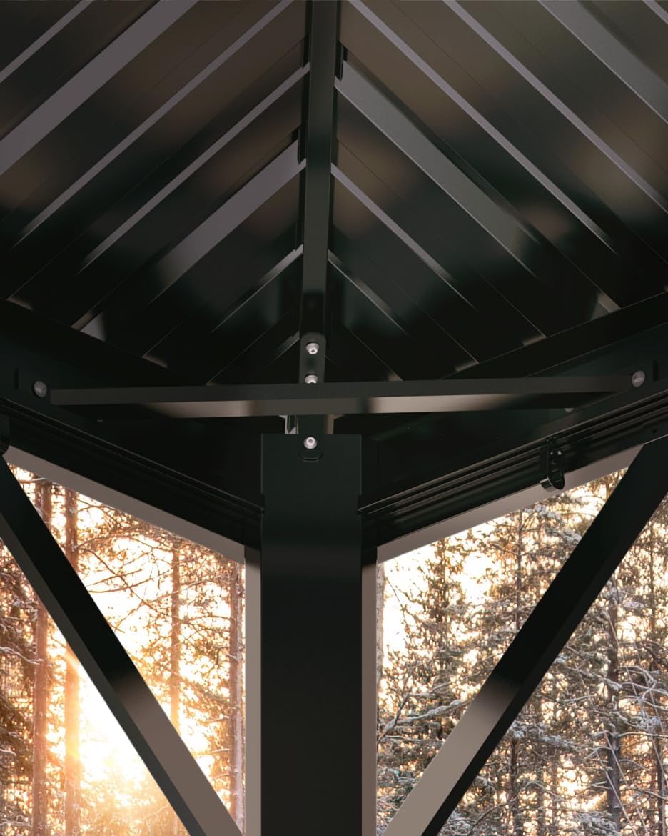 12x16 ft All-Weather Hardtop Gazebo with Double Metal Roof & Aluminum Frame – Permanent Outdoor Shelter with Net & Curtains for Patio, Deck, Backyard, Lawn, and Garden