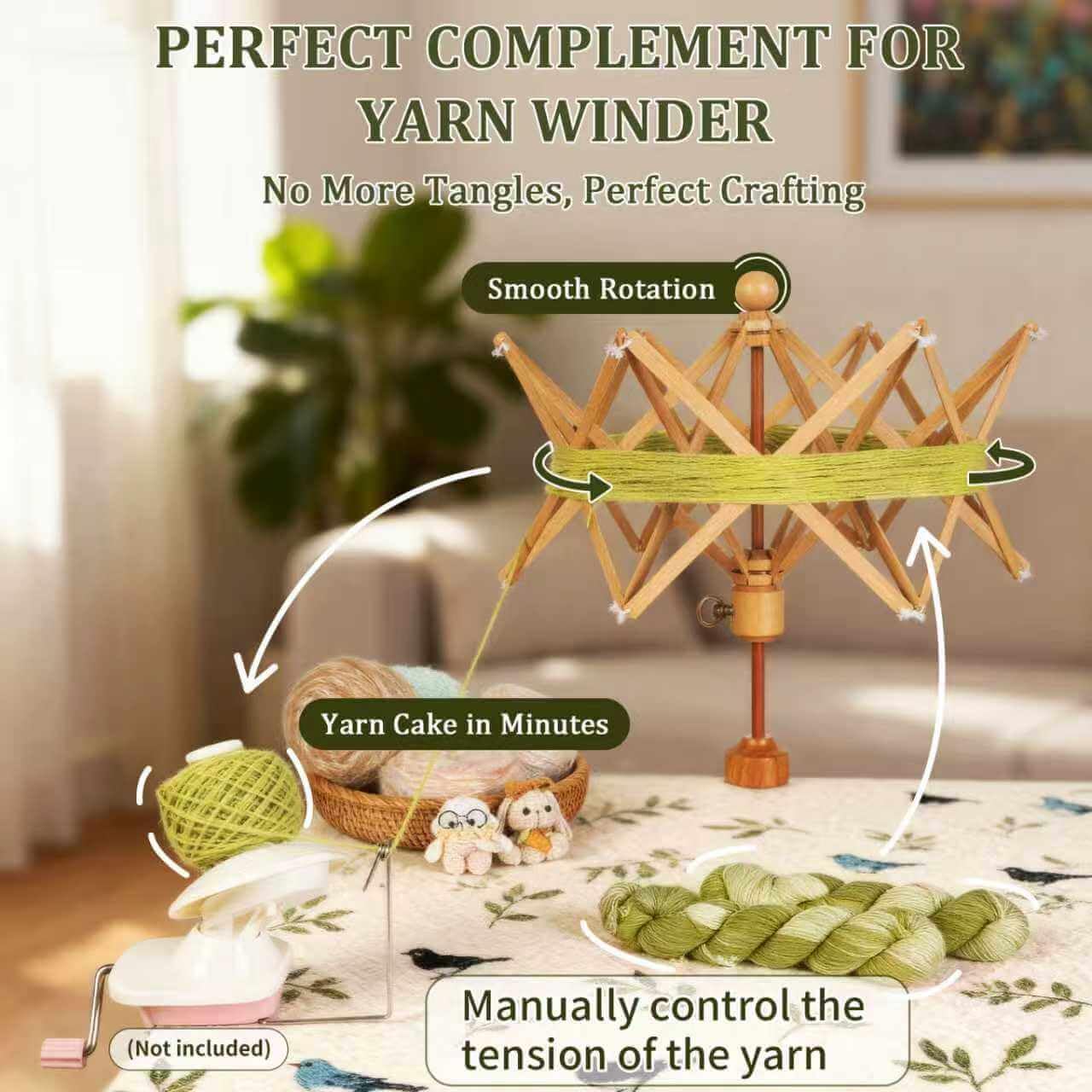 SPEENSUN Wooden Yarn Swift, 4-Step Easy Setup Yarn Umbrella Perfect Match with Yarn Winder, Durable Wood Construction, Foldable Design, Best Christmas Gifts for Knitters & Crocheters