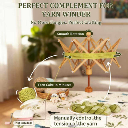 SPEENSUN Wooden Yarn Swift, 4-Step Easy Setup Yarn Umbrella Perfect Match with Yarn Winder, Durable Wood Construction, Foldable Design, Best Christmas Gifts for Knitters & Crocheters