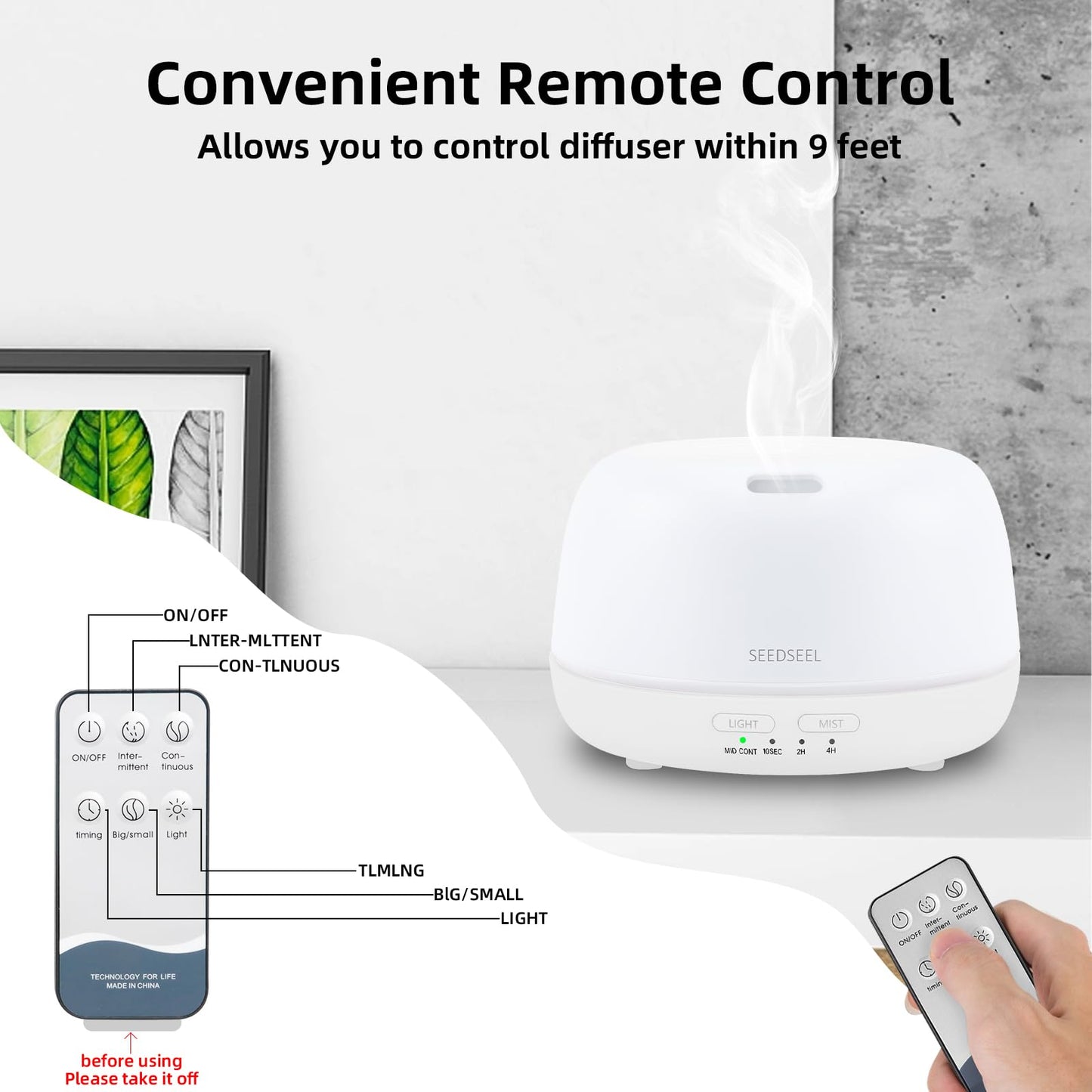 300ML Essential Oil Diffuser with 7-Color LED Lights and Remote Control, Modern Minimalist Design, High-Efficiency Ultrasonic Mist Aromatherapy Diffuser for Home