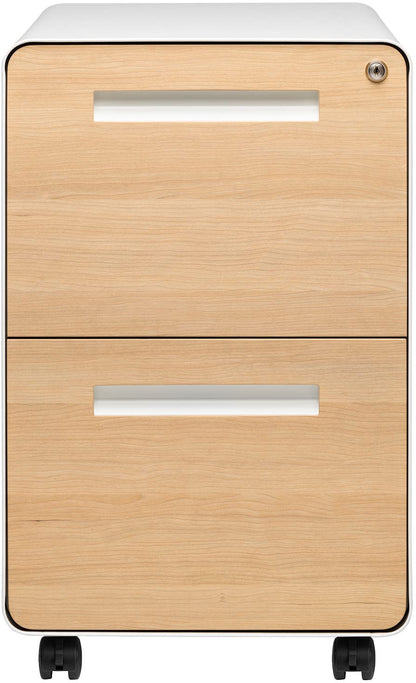 Laura Davidson Furniture Stockpile 2 Drawer Mobile File Cabinet with Lock - Under Desk Metal Filing Cabinet, Legal/Letter File Folders, Wheels and Stationary Feet, Pre-Assembled, White/Wood