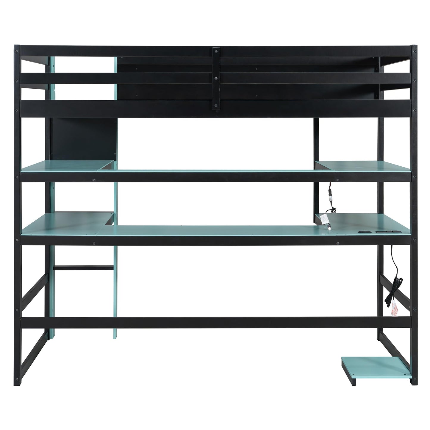 Merax Twin Size Wood Loft Bed with Desk, Side Storage Rack, Multi-Storage Shelves and USB Ports, Space-Saving Loft Bed for Teens, Adults, Blue