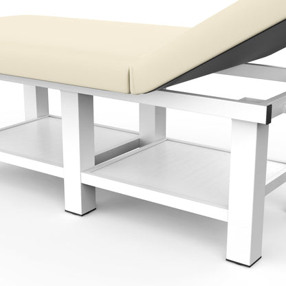 pouseayar Stationary Massage Table, 75”L 31.5''W Heavy Duty Esthetician Bed, 800LBS Metal Frame PU Leather Physical Therapy Table Spa Lash Bed Professional Equipment (Beige Grey)