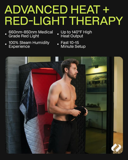 SAUNABOX® SmartSteam Pro Portable Steam Sauna with Red Light Therapy (660–850nm) | Home Sauna Tent with App Control | Insulated Sauna Pod, 140°F Heat, Full Body Steam Sauna for Relaxation & Recovery