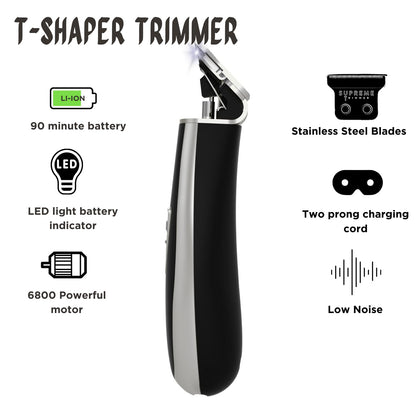 Supreme Trimmer T Shaper - Quiet Cordless Beard & Hair Trimmer for Men | 120 Min Runtime, Low Noise, Zero-Gap DLC Blade | Ideal for Sensitive Skin, Kids & Elderly | ST5206