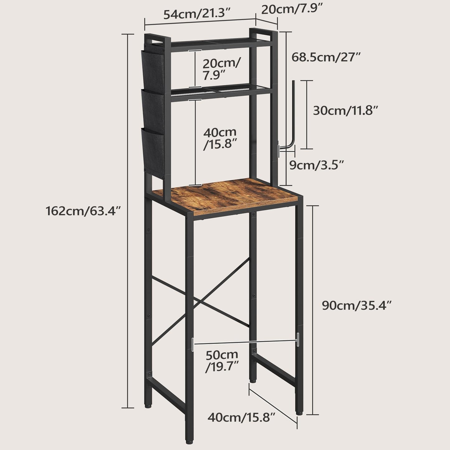 MAHANCRIS Bakers Rack with Mini Fridge Shelf, 3-Tier Microwave Stand, Coffee Bar Station with Paper Holder, Freestanding Kitchen Storage Rack, for Kitchen, Rustic Brown and Black BRHR5401