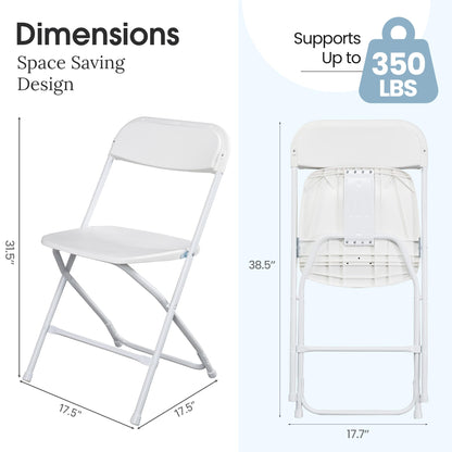 EDWINENE White Foldable Plastic Chairs Set of 20 Portable Folding Chair Stackable 350lb Capacity Sturdy Seats for Parties Events Wedding Banquet Garden Patio Kitchen Dining Indoor Outdoor Use
