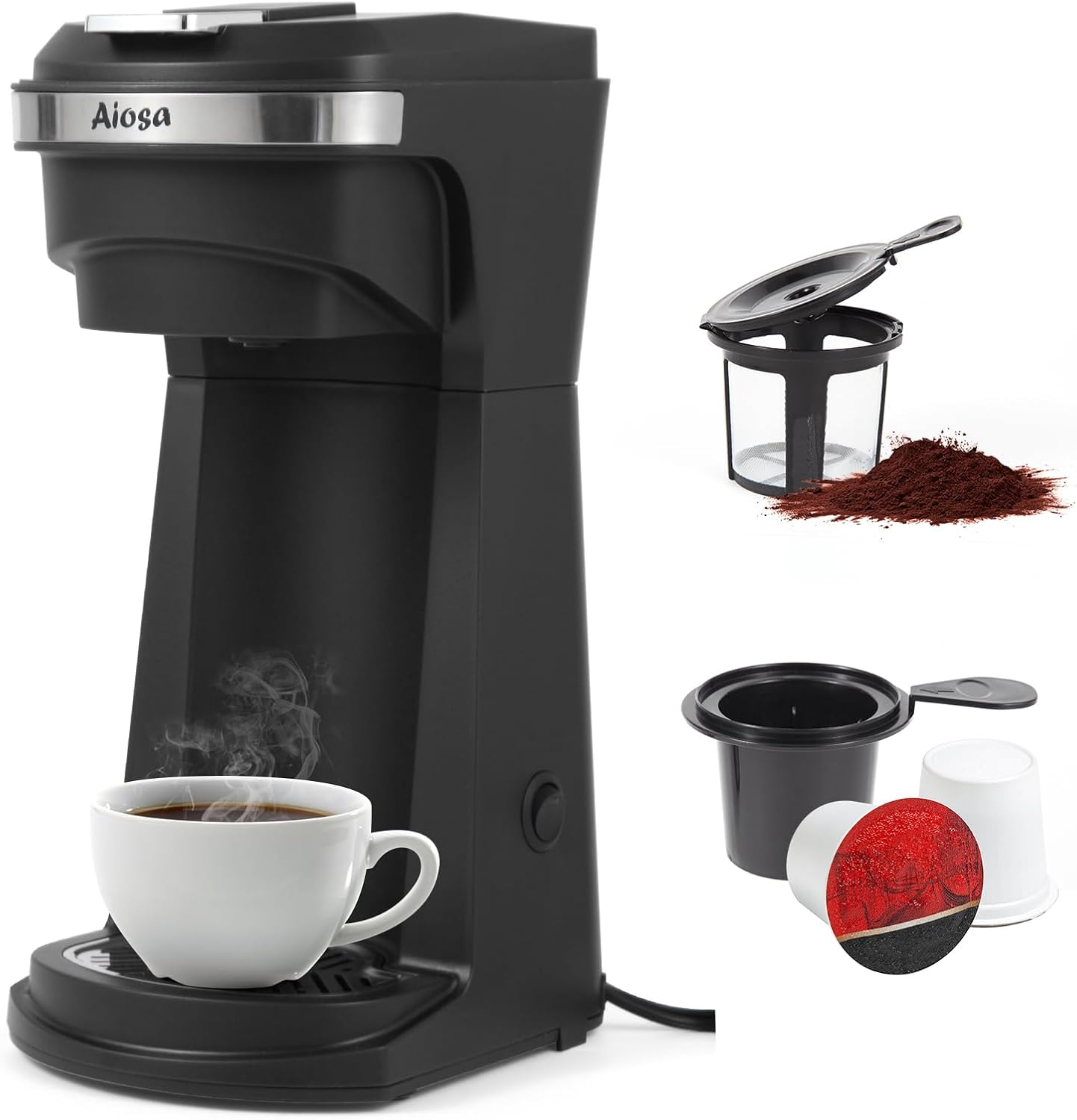 2 1 (6-14Oz), 800W in Single Serve Kcup Coffee Maker Fast Brew, Compact Design with Reusable Filter, One-Button Auto
