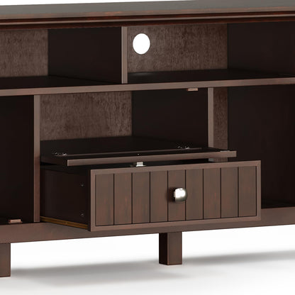 SIMPLIHOME Acadian TV Stand - 60 inch Wide Solid Wood Media Console in Black, Transitional Entertainment Center for Living Room for TVs up to 65 Inches with Glass Cabinets, Drawers and Shelves