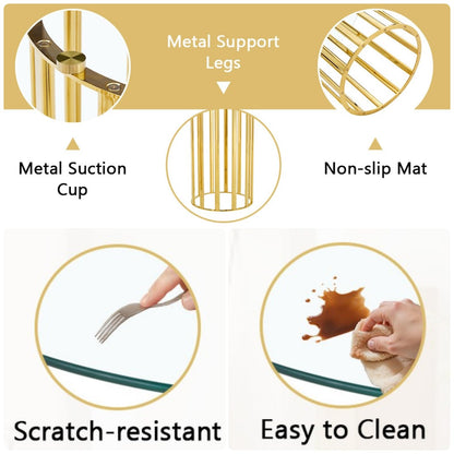 Trygoal Glass Dining Table Set, 7-Piece Table and Chair Set with 71" Oval Glass Dining Table & 6 Clear Acrylic Chairs, Modern 6-Seater Kitchen Table Set with Metal Double Column Luxury Style, Gold