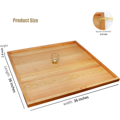 MAGIGO 36 x 36 Inches Extra Large Square Cherry Wood Ottoman Tray with Handles, Serve Tea, Coffee Classic 3 Feet Wooden Decorative Serving Tray