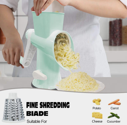 Cheese Grater with Handle,Multifunctional Rotary Cheese Grater,Kitchen Cheese Shredder Can Easily Chop Vegetables,Potatoes,Carrots,Etc.The Suction Cup is Stable and Easy to Clean (light green)