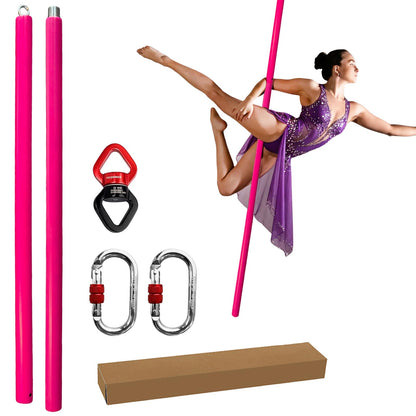 PRIORMAN Silicone Flying Dance Pole Set, 2m/6.56ft 45mm Aerial Pole, SGS CE Certified 9676lbs/4389kg Load, Hanging Kit with 360°Swivel & Carabiners, Heavy Duty Pole for Home Studio Stage,Pink