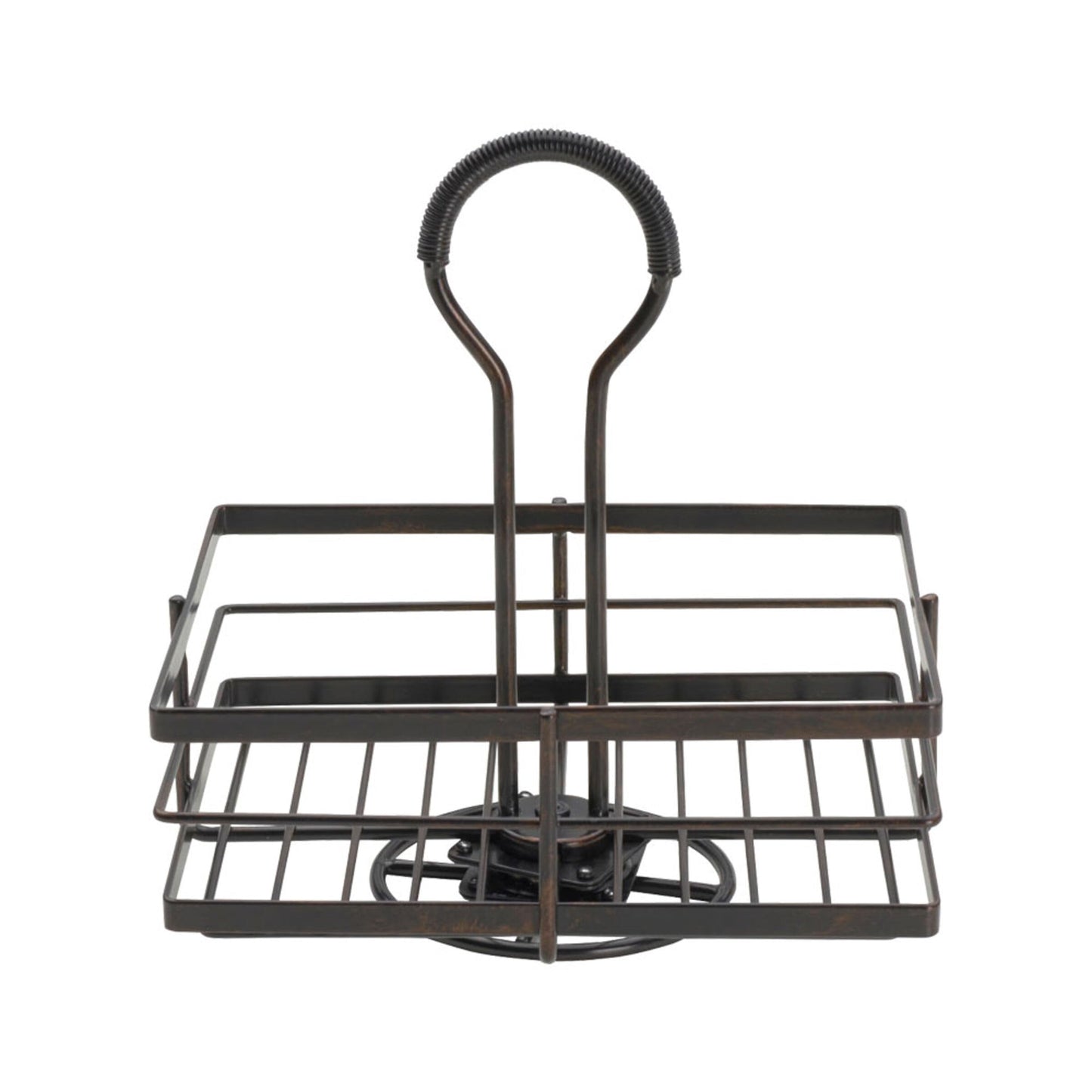 Gourmet Basics by Mikasa Nova Rotating Condiment Caddy, Handcrafted Iron and Acacia Wood Table Organizer with Spinning Platform and Carrying Handle, Contemporary Black Finish, 8.75 x 7 x 9.25 Inches